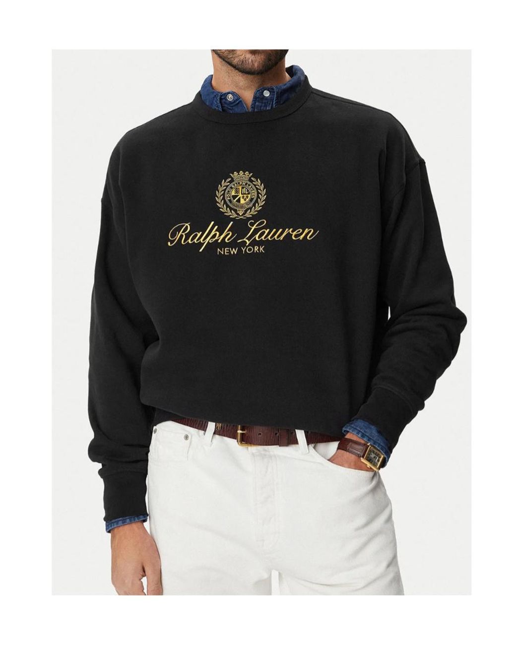 Polo Ralph Lauren Black Printed Fleece Sweatshirt for men