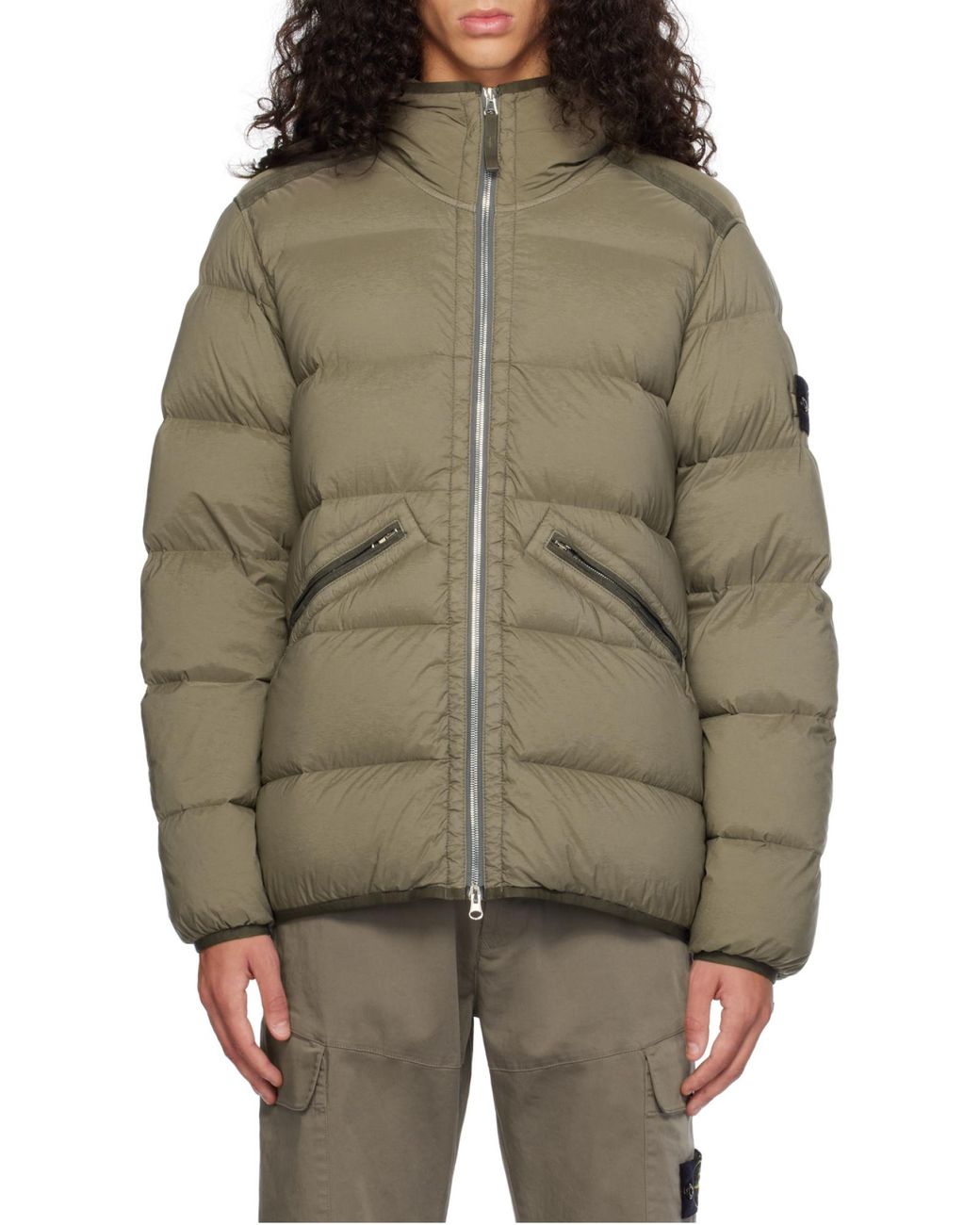 Stone Island Gray Padded Hooded Puffer Jacket for men