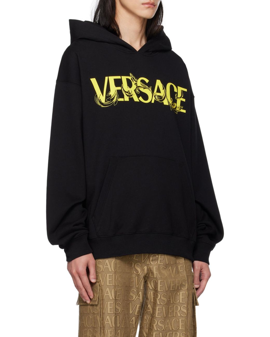 Versace Black Logo-Printed Hoodie for men
