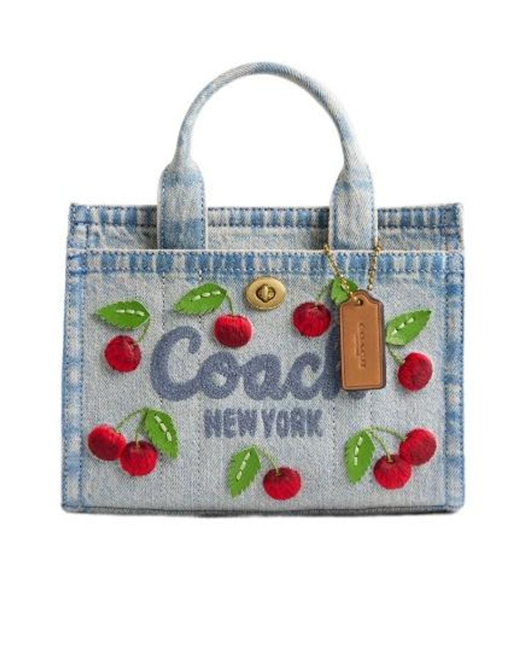 COACH Blue Cargo Tote Bag 20 With Cherry Embroidery