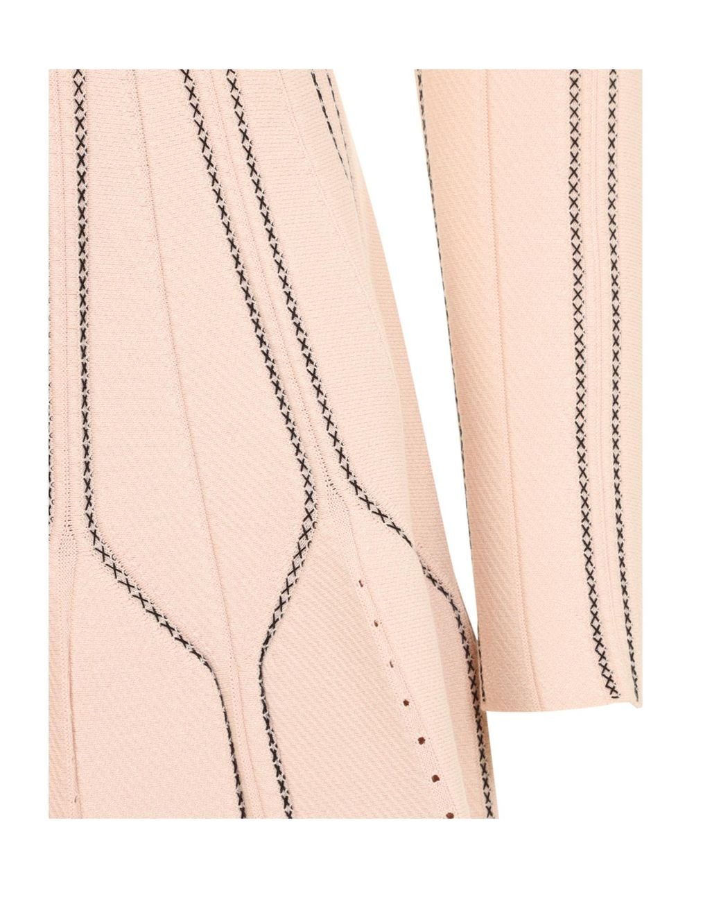 Elisabetta Franchi Natural Dress With Wavy Topstitching Detail