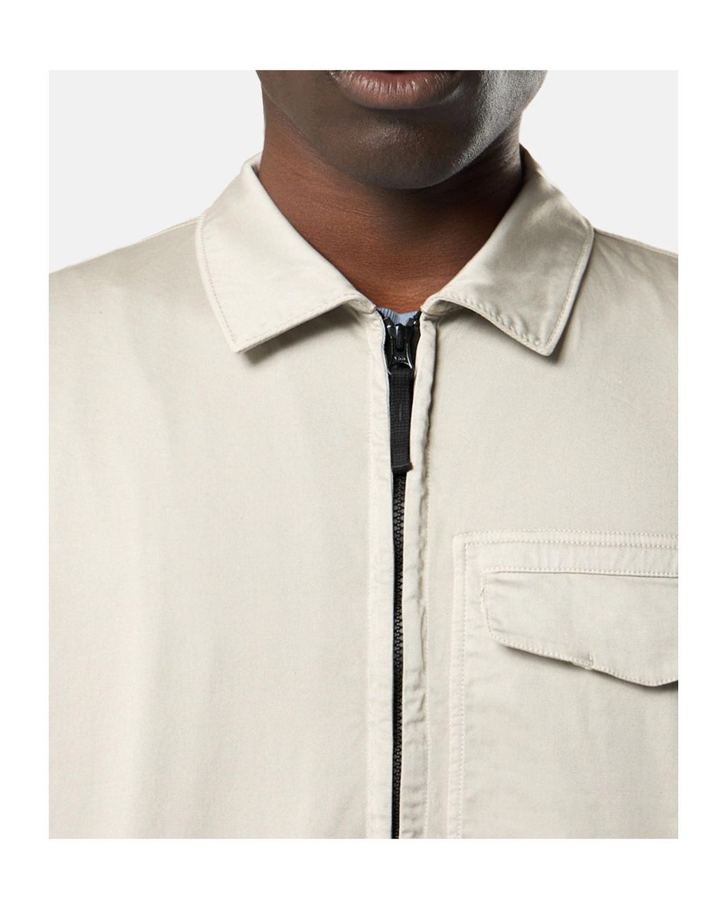 Stone Island Natural Logo Patch Zip-Up Shirt for men