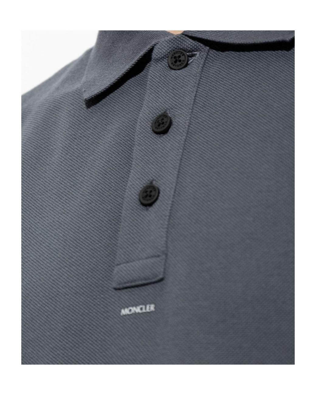 Moncler Blue Logo Placket Polo Shirt for men