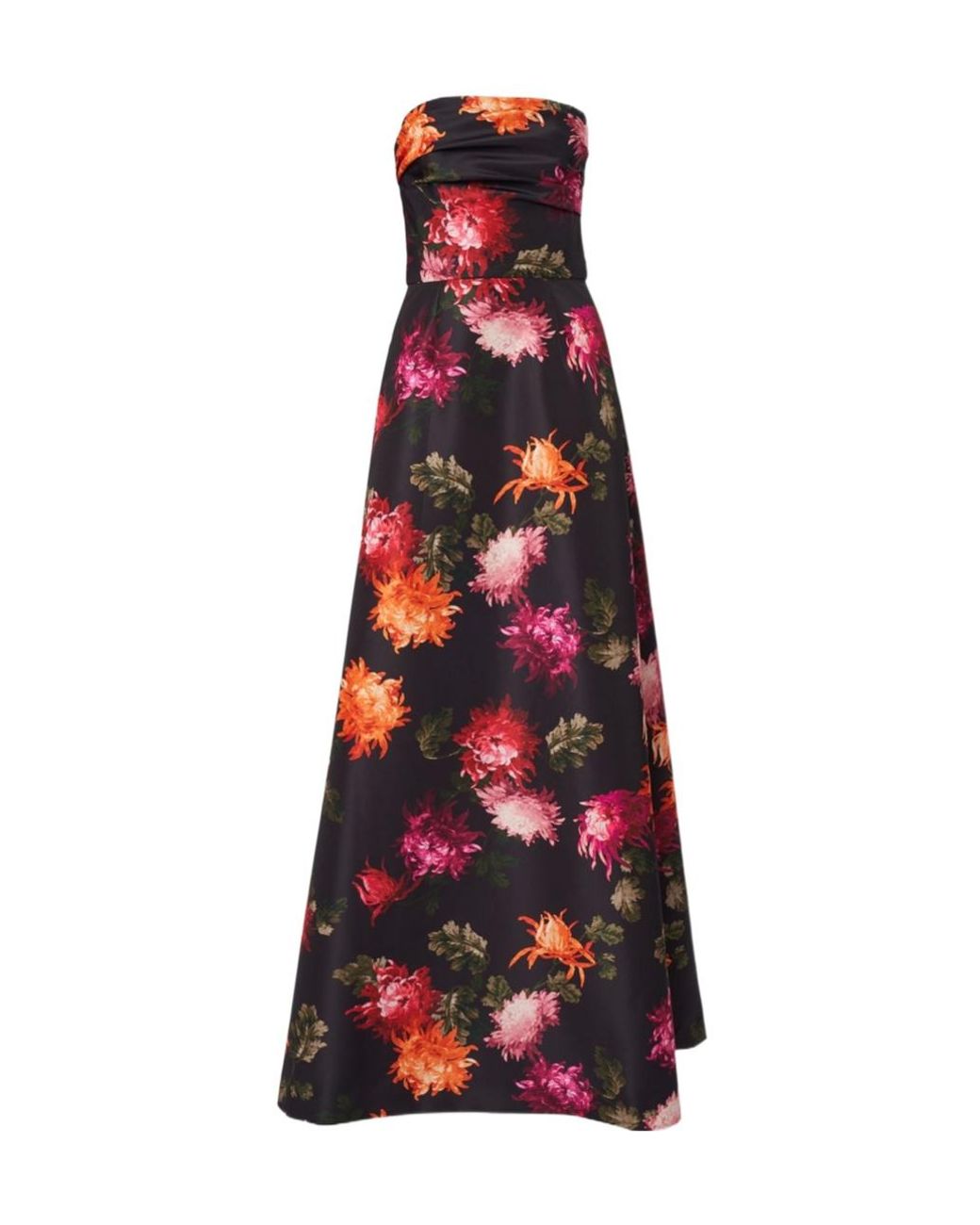 Carolina Herrera Red Chrysanthemum-Print Strapless Gown