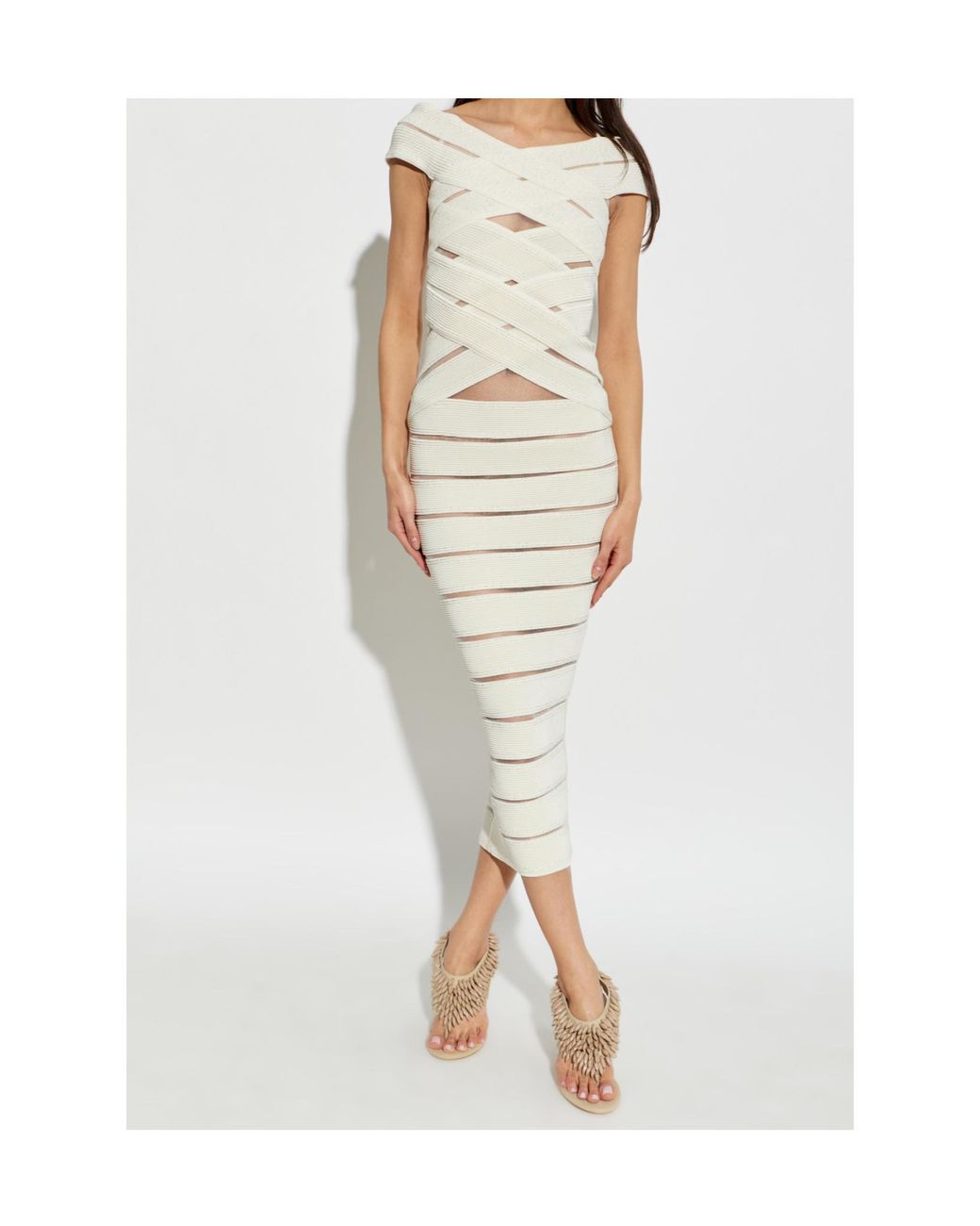 Balmain White Bandage Cut-Out Midi Dress
