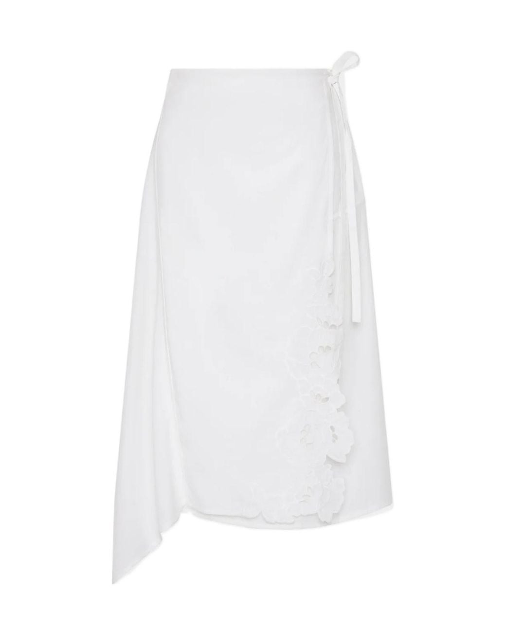 Sir White Lace-Embellished Midi Skirt