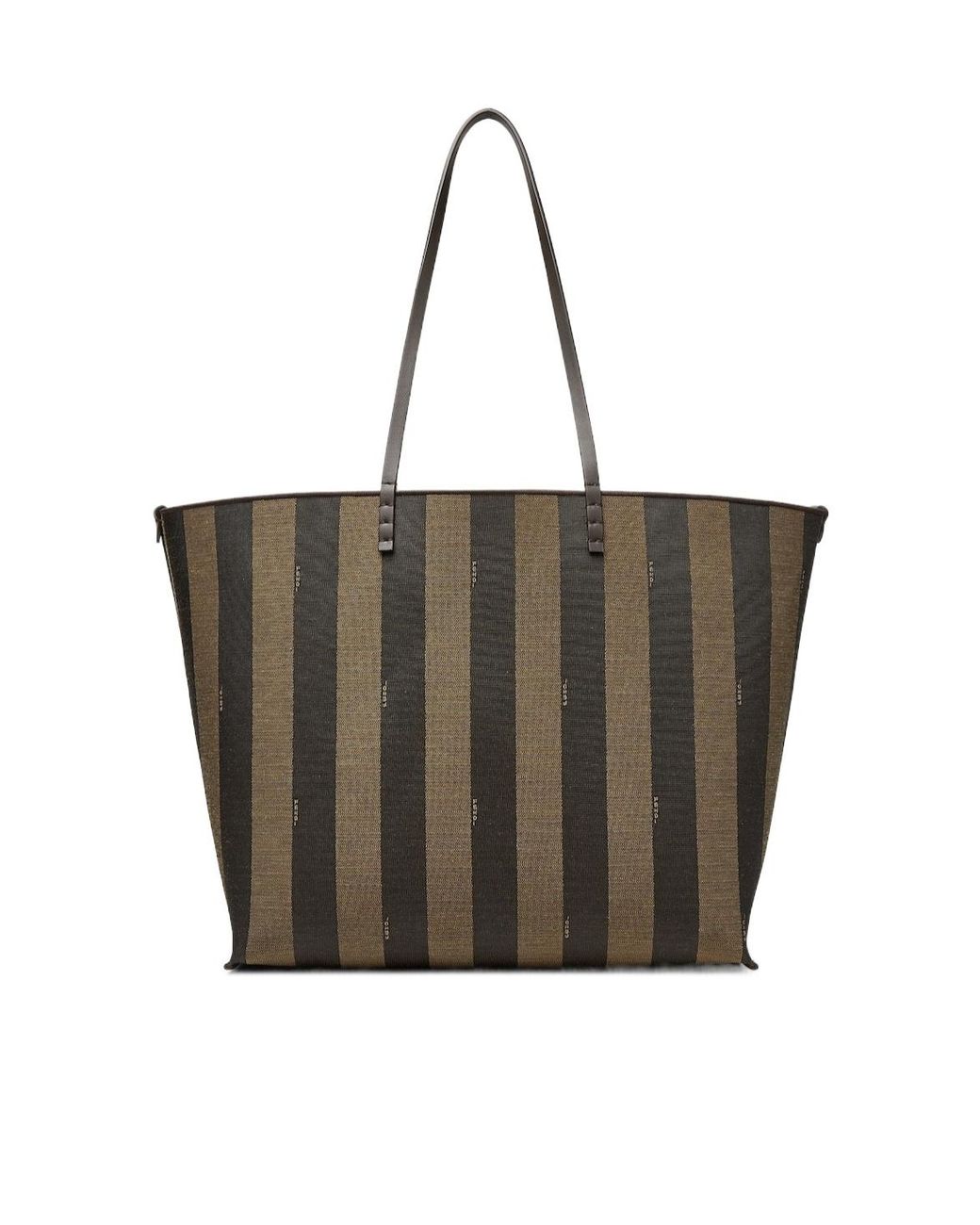 Fendi Brown Tobacco Ff Jacquard And Striped Pequin Fabric Shopper