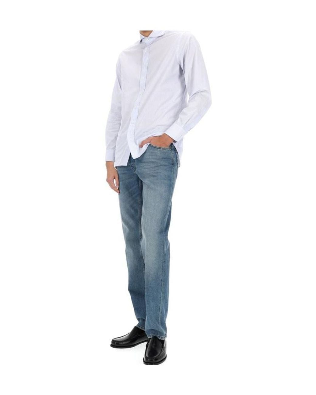 Lardini White Long-Sleeved Striped Shirt for men