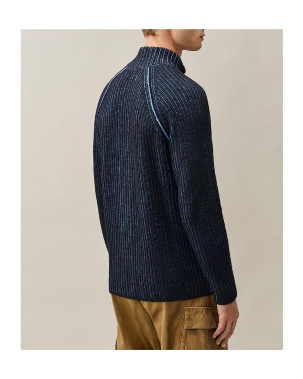 C P Company Blue Fleece Knit Lens Full Zip Cardigan for men