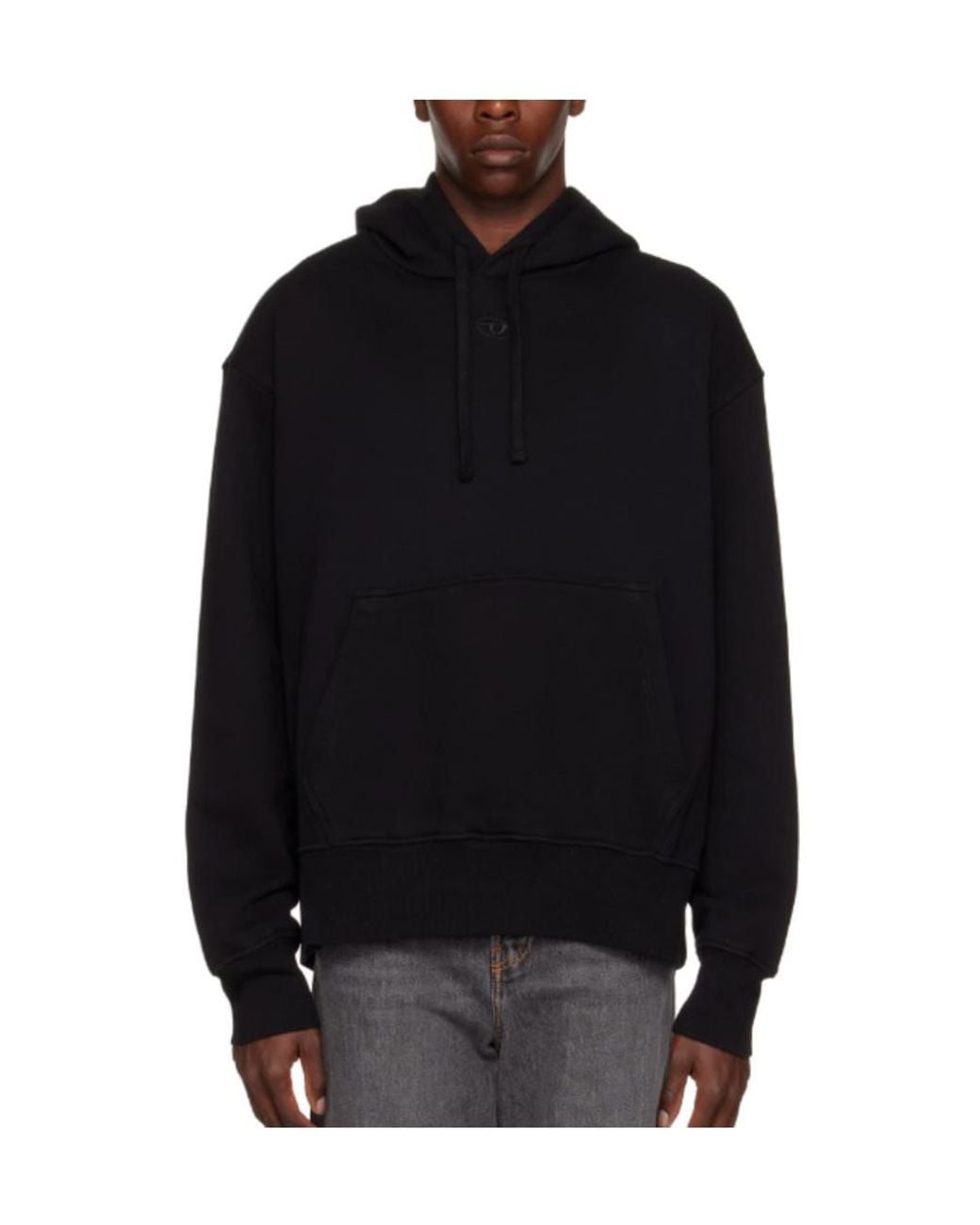 DIESEL Black Logo Embroidered Drawstring Hoodie for men
