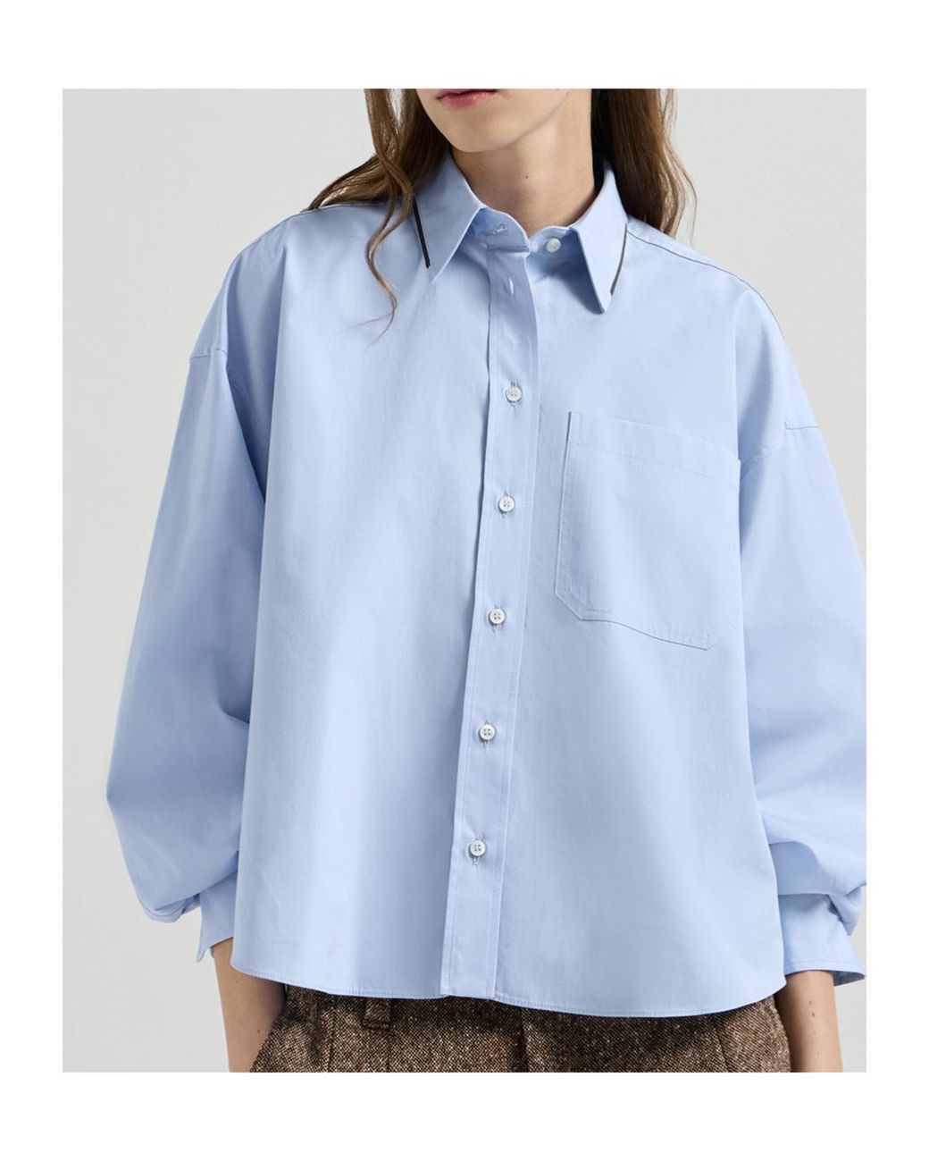 Brunello Cucinelli Blue Monile Trim Cropped Shirt