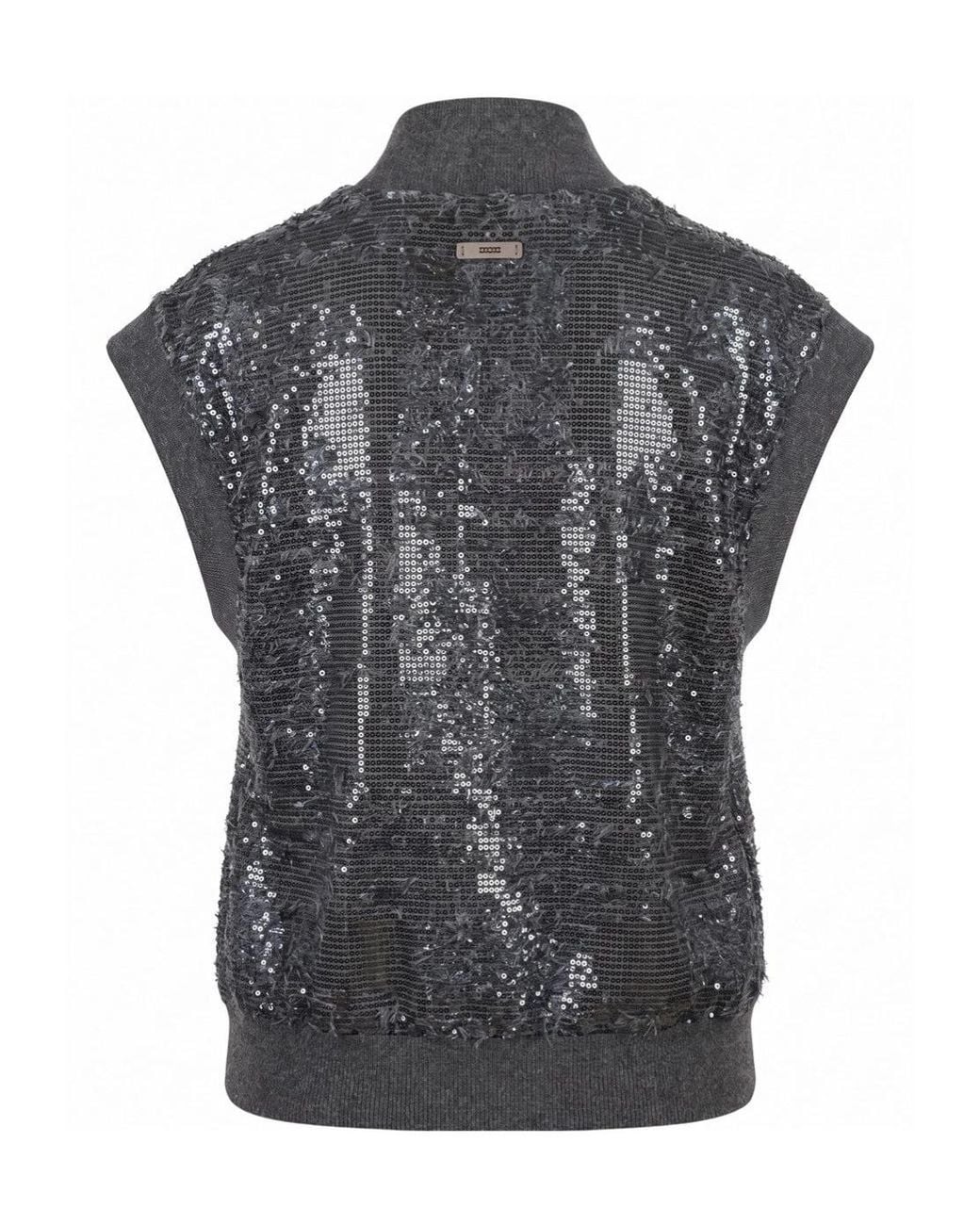 Peserico Gray Sequinned Bomber Vest Jacket
