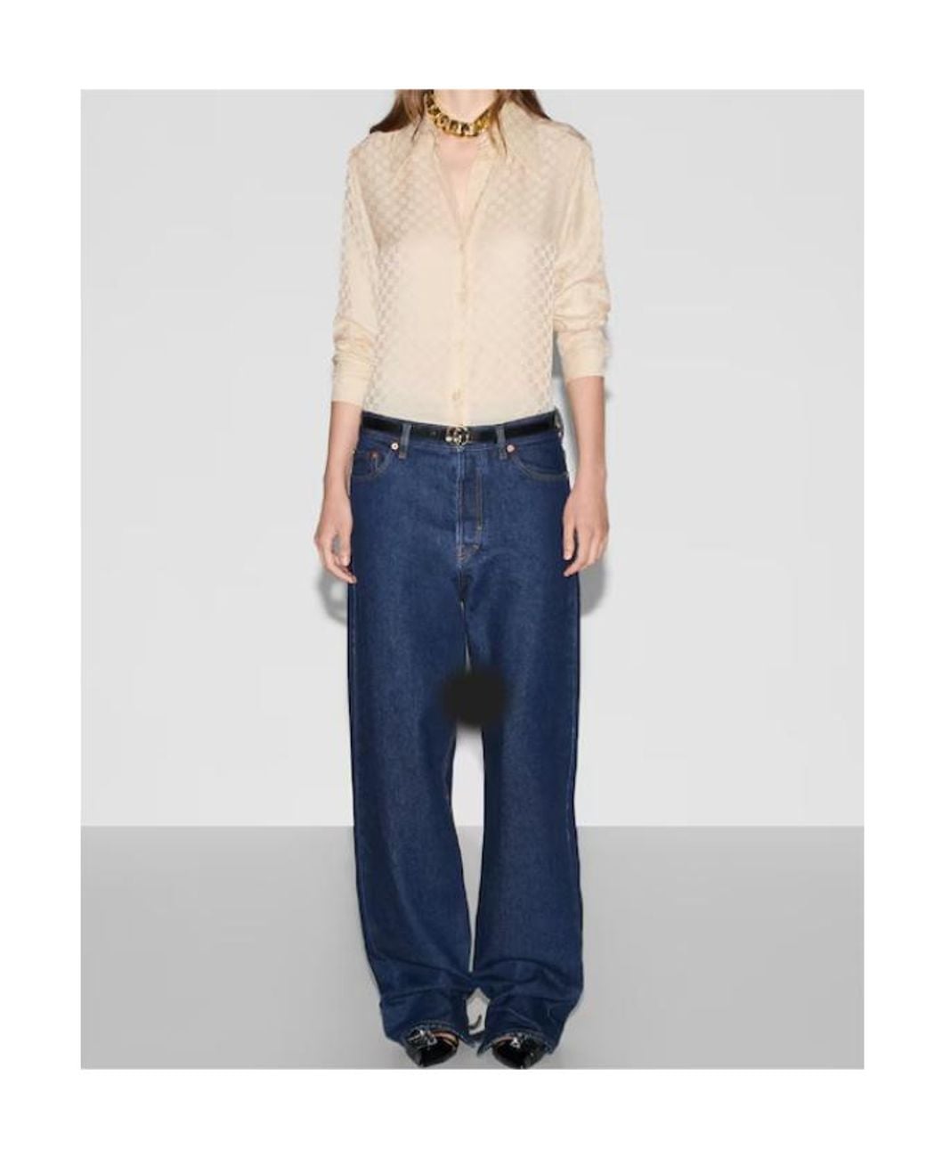 Gucci Natural Gg Silk Crepe Shirt