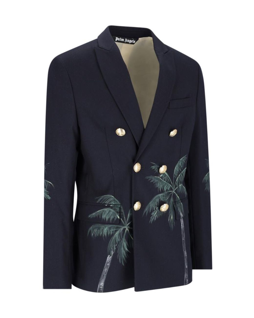Palm Angels Blue Palm Tree Printed Double Breasted Jacket for men