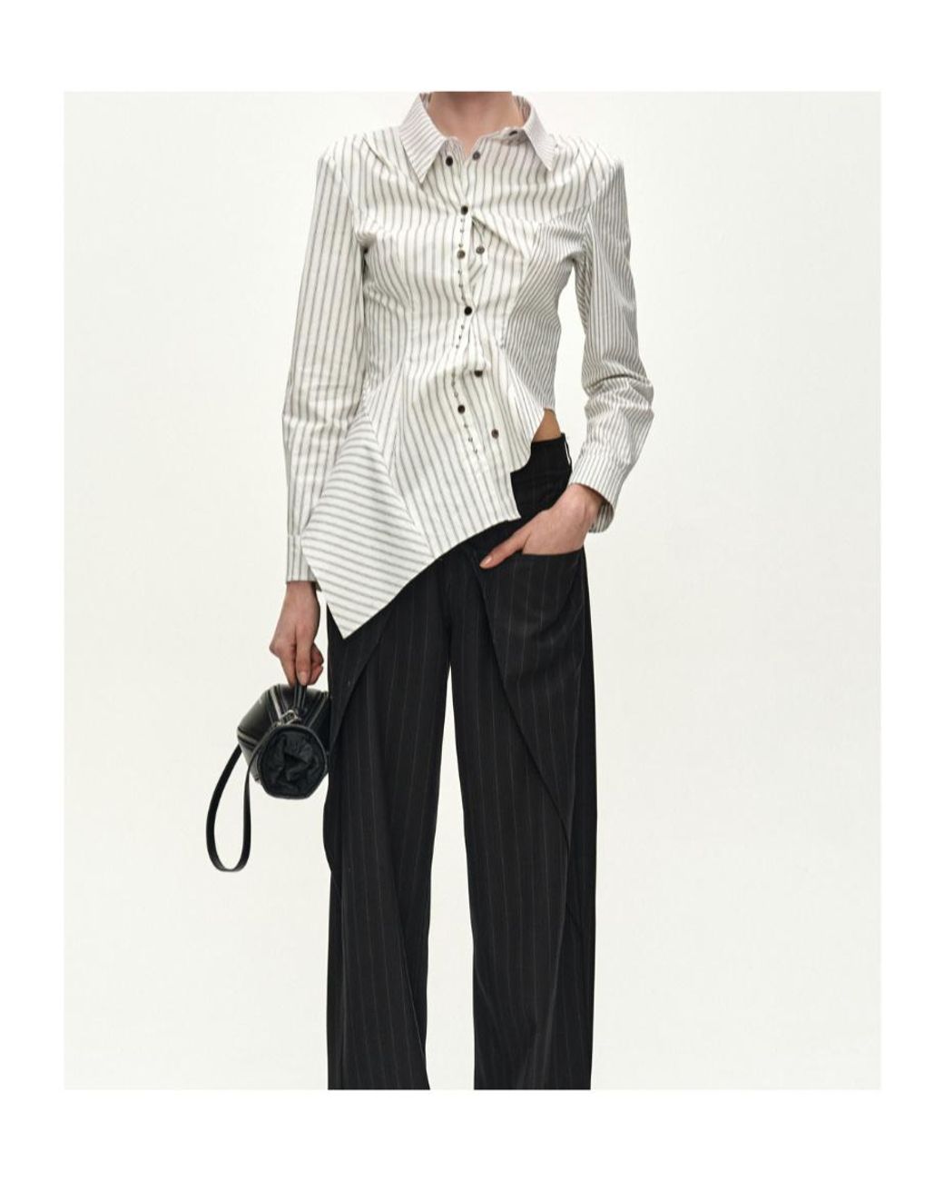 ANDERSSON BELL White Asymmetric Studded Stripe Shirt