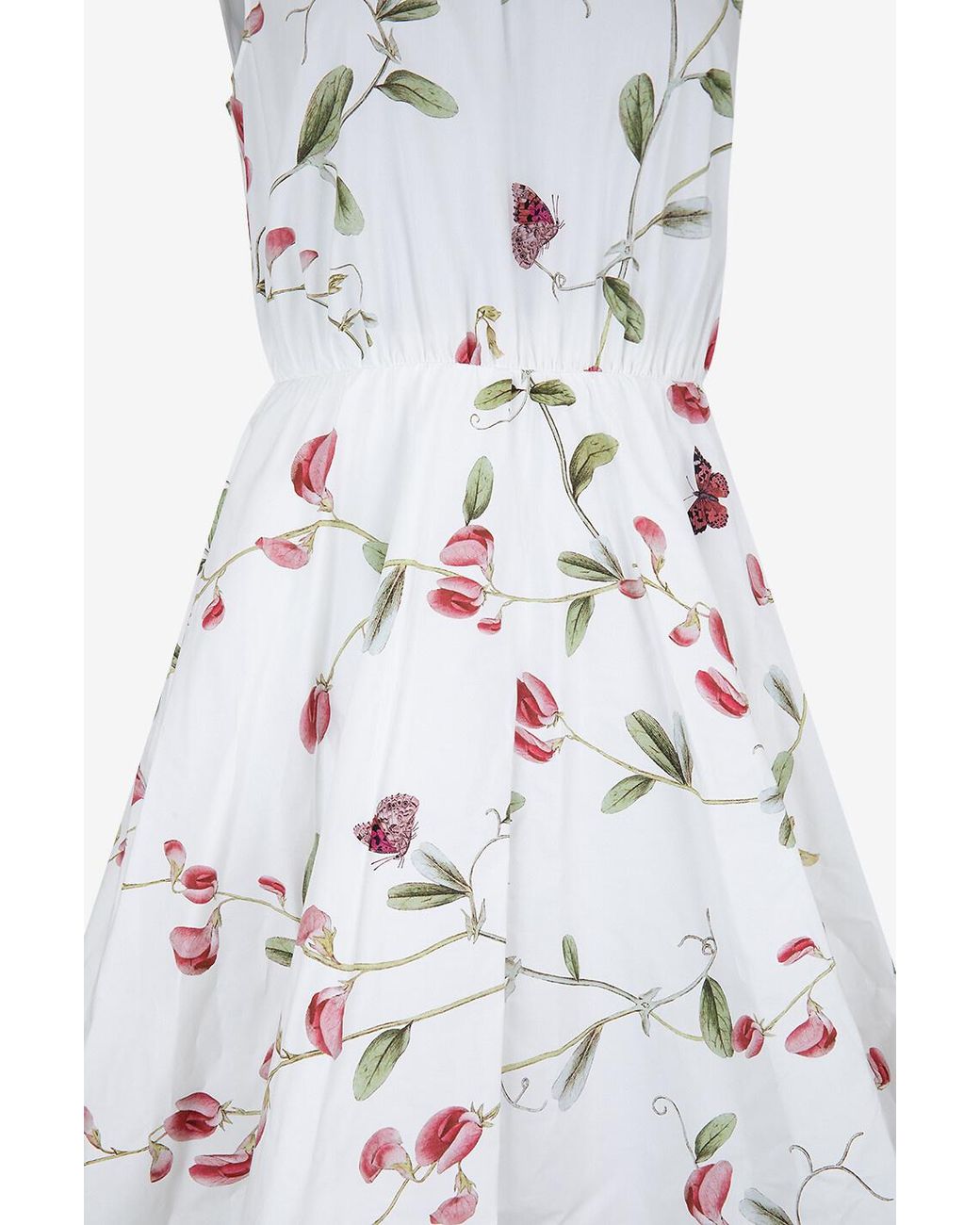 Giambattista Valli White Carnations Sleeveless Poplin Midi Dress