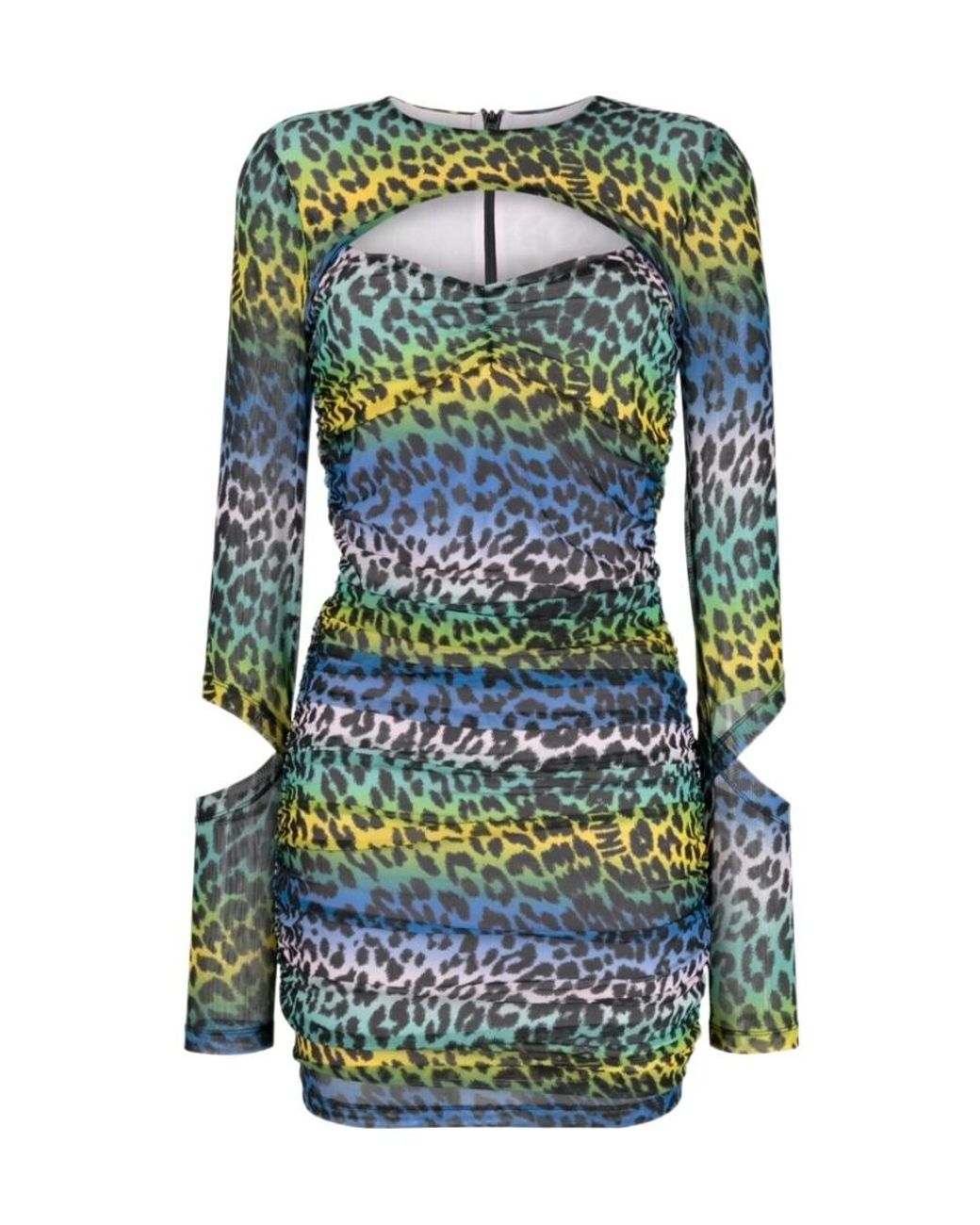 Ganni Green Leopard-Print Mini Dress