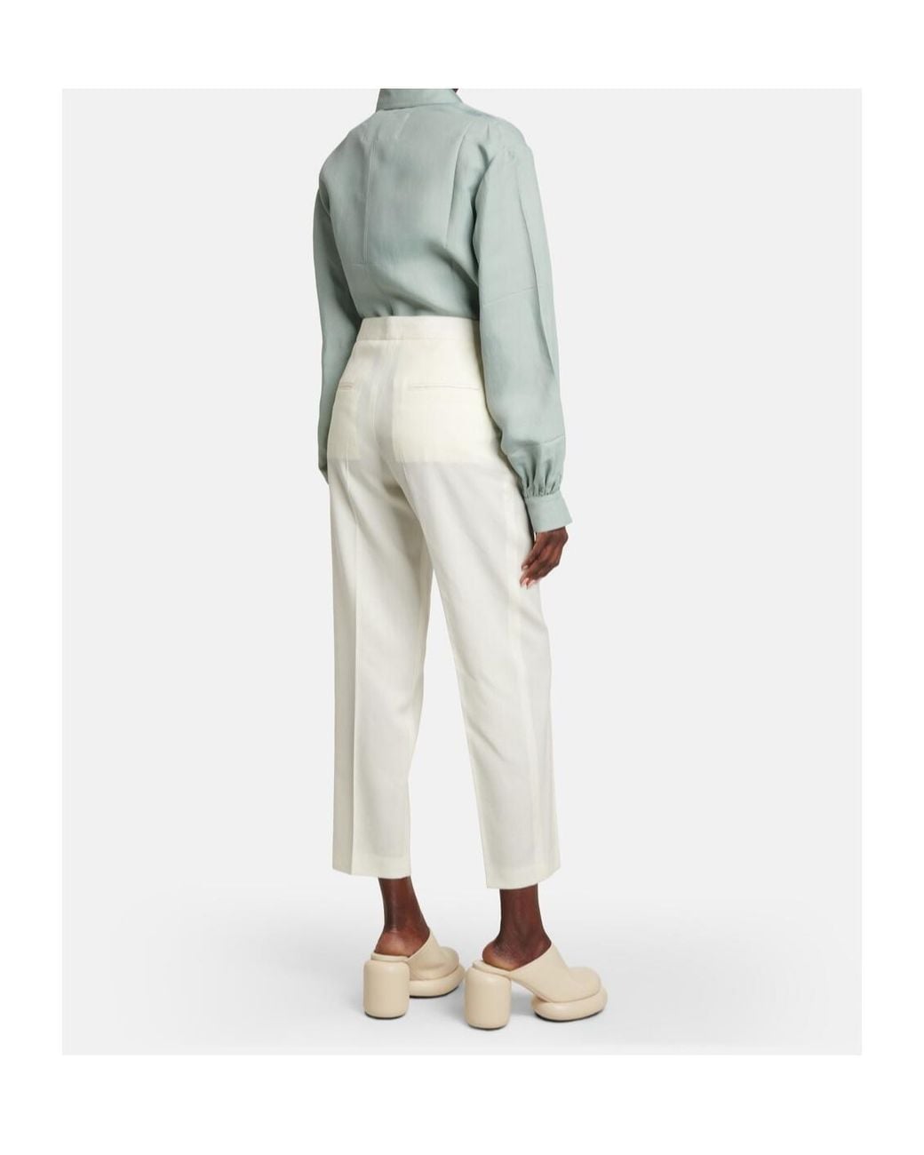 Jil Sander White Tailored Straight Wool Pants