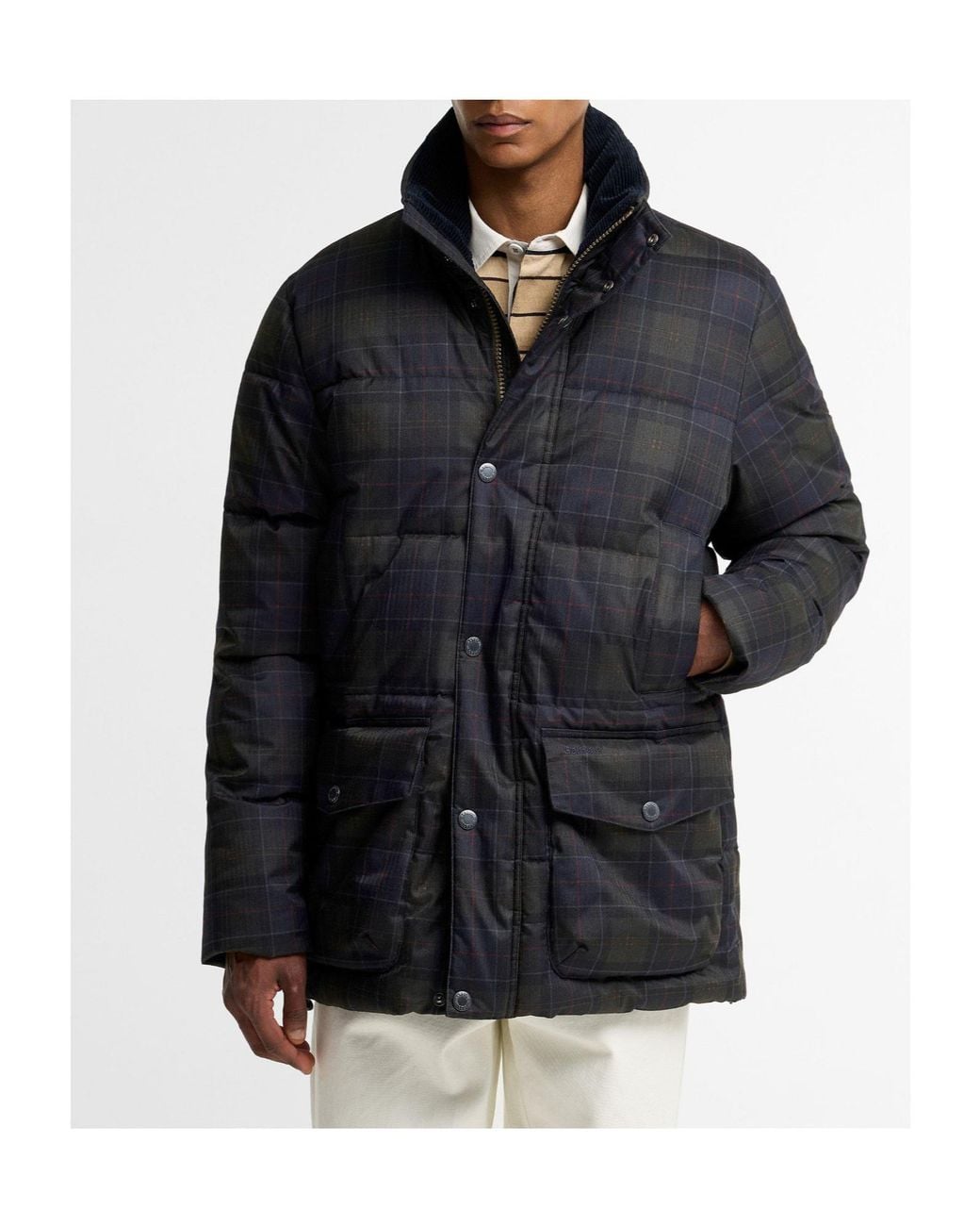 Barbour Black Plaid Standcollar Puffer Jacket for men