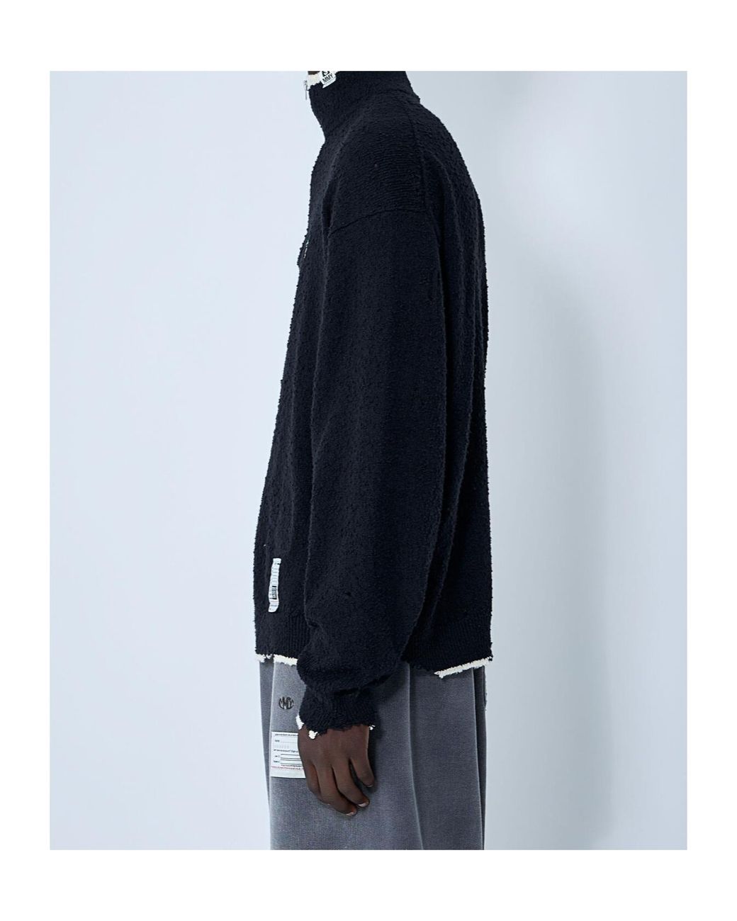 Maison Mihara Yasuhiro Blue Quarter Zip-Up Distressed Jumper for men