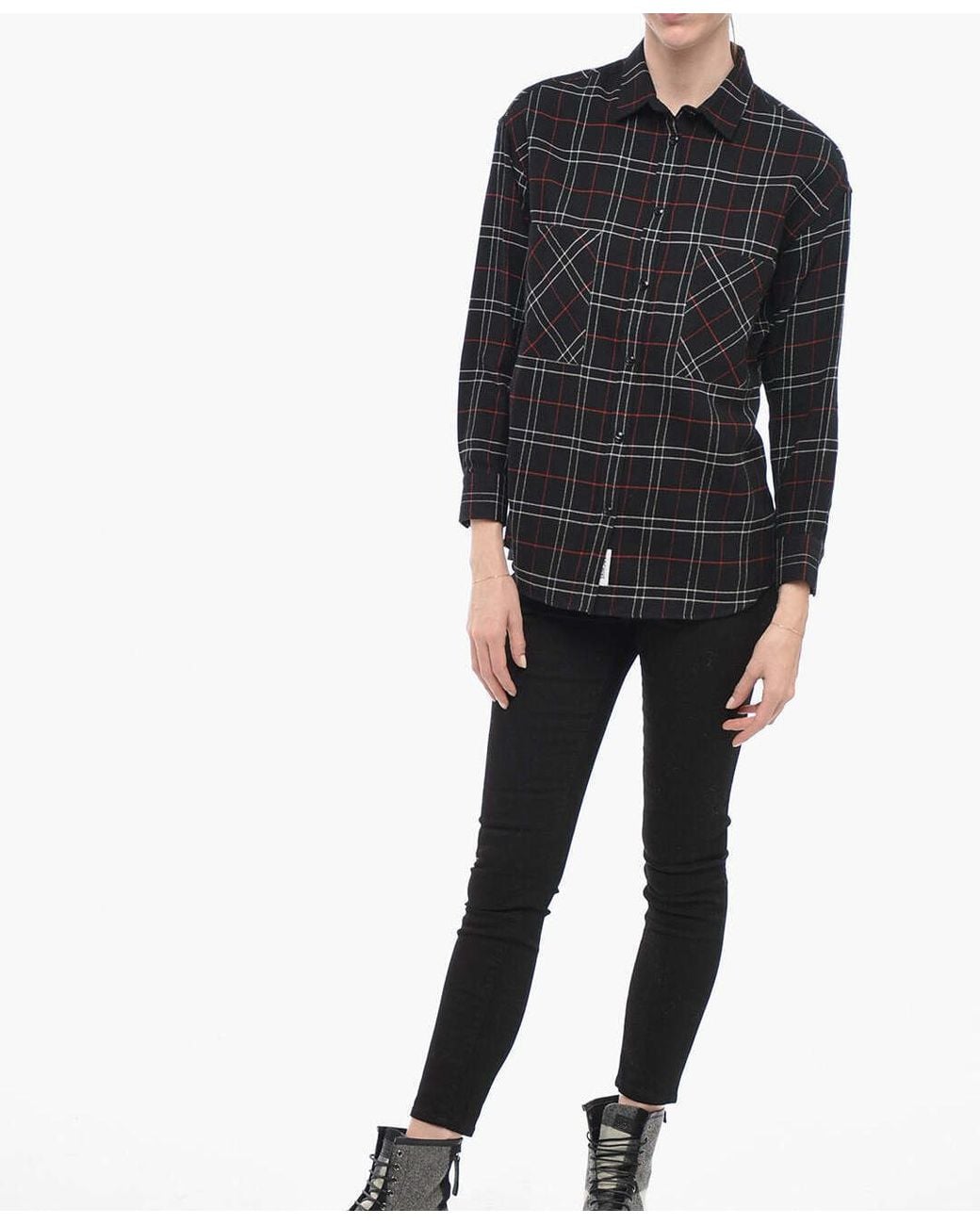 Woolrich Black Tartan-Print Flannel Blouse