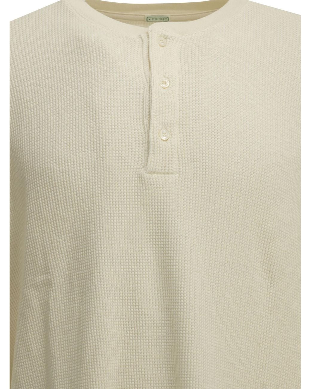 A.PRESSE Natural Honeycomb Henley Long Sleeve T-Shirt for men