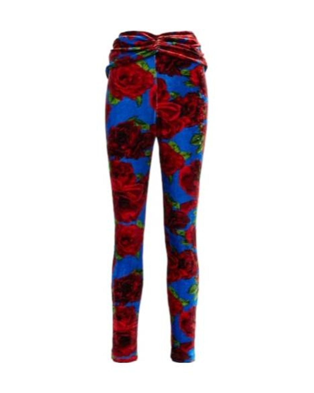 Magda Butrym Red Floral Velvet Leggings