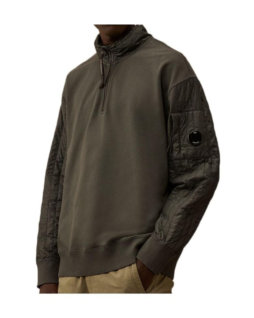 C P Company Green Half-Zip Quilted Sleeve Sweatshirt for men