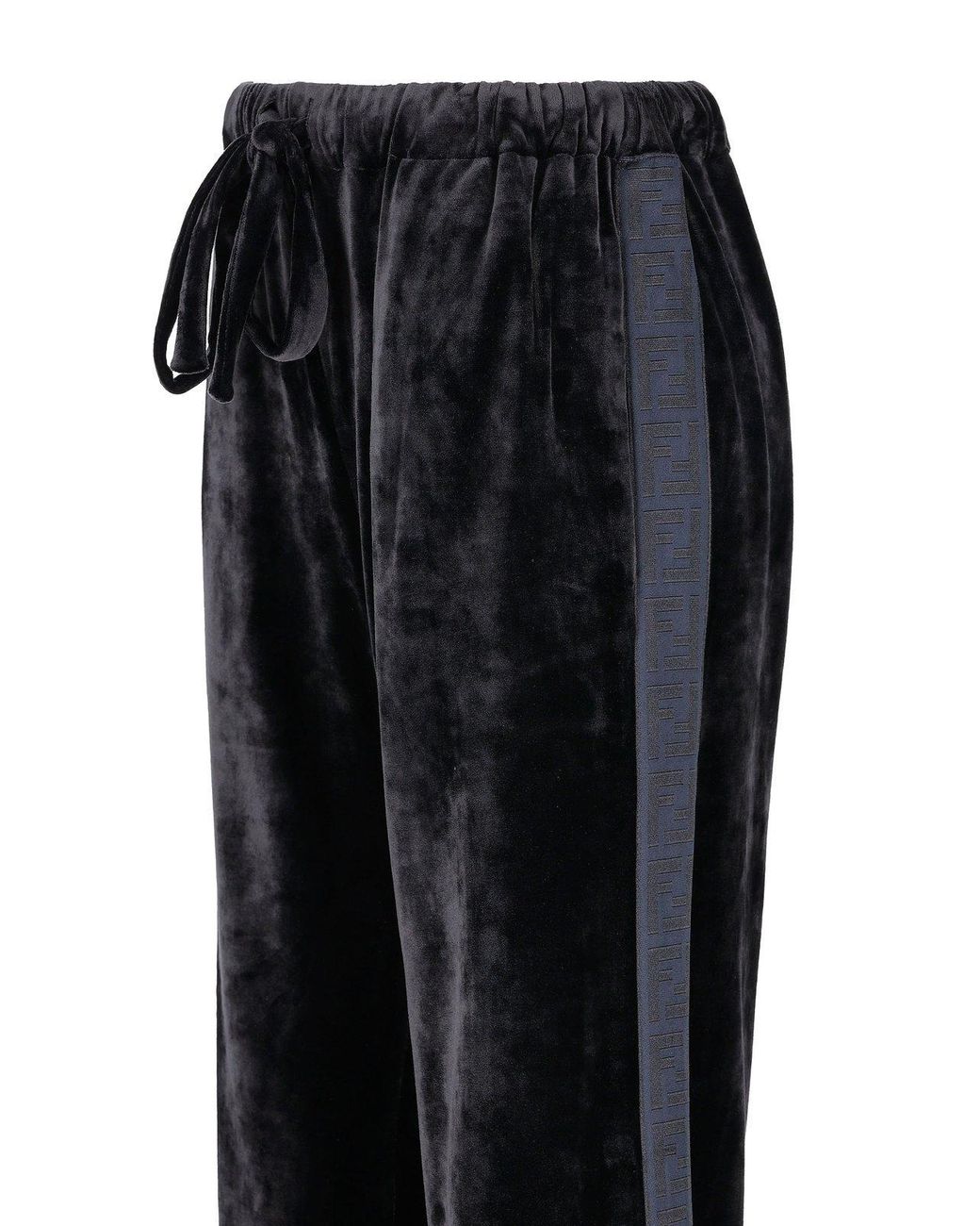 Fendi Black Wide-Leg Drawstring Velvet Pants