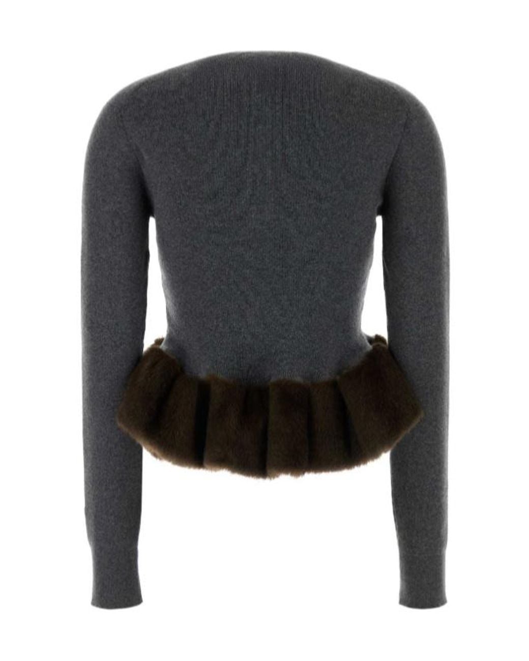 Stella McCartney Black Fff Trim Peplum Knitted Sweater