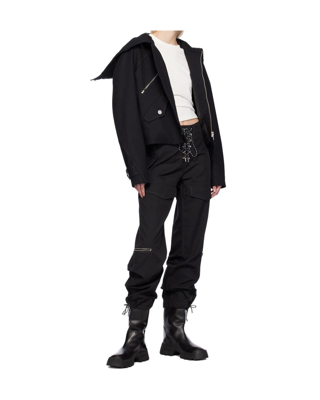 Dion Lee Black Lace-Up Twill Cargo Trousers for men