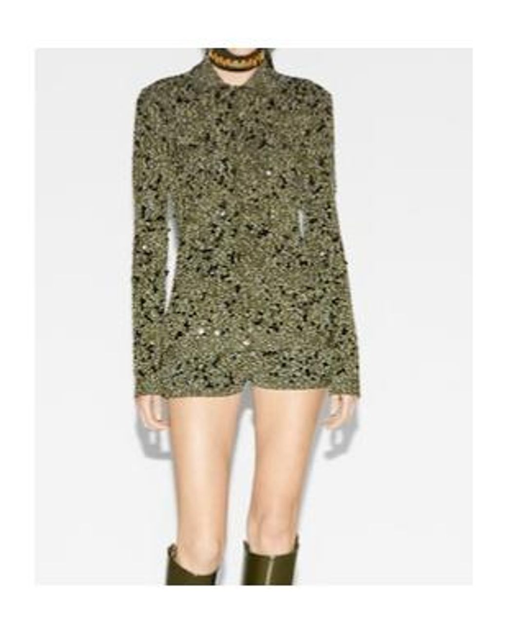 Gucci Green Polo Neck Tweed Cardigan