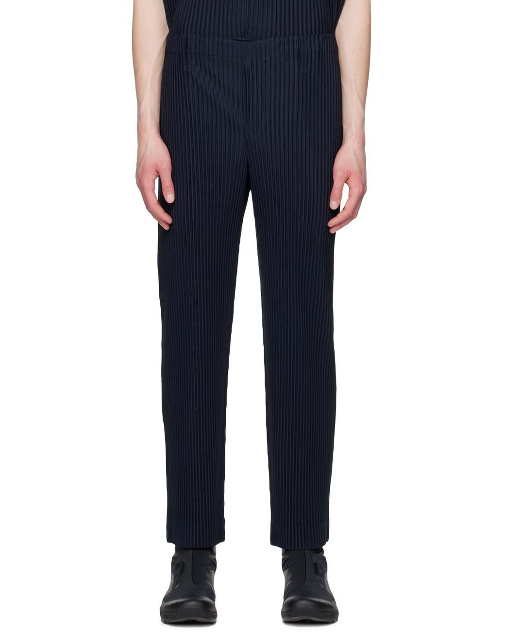 Homme Plissé Issey Miyake Blue Basic Straight-Leg Trousers for men