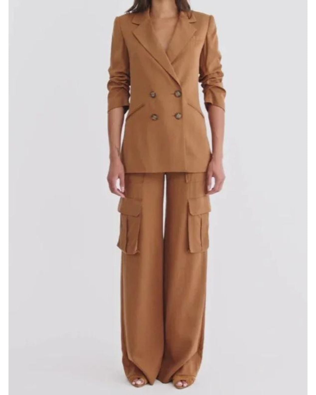 Veronica Beard Brown Ruched-Sleeve Blazer