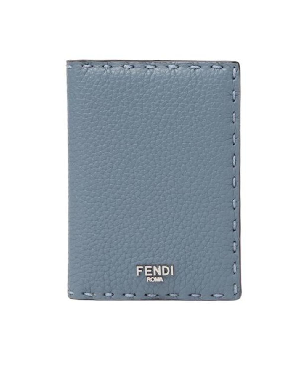 Fendi Blue Mercury And Dark Selleria Card Holder With 104 Hand-Sewn Stitches for men