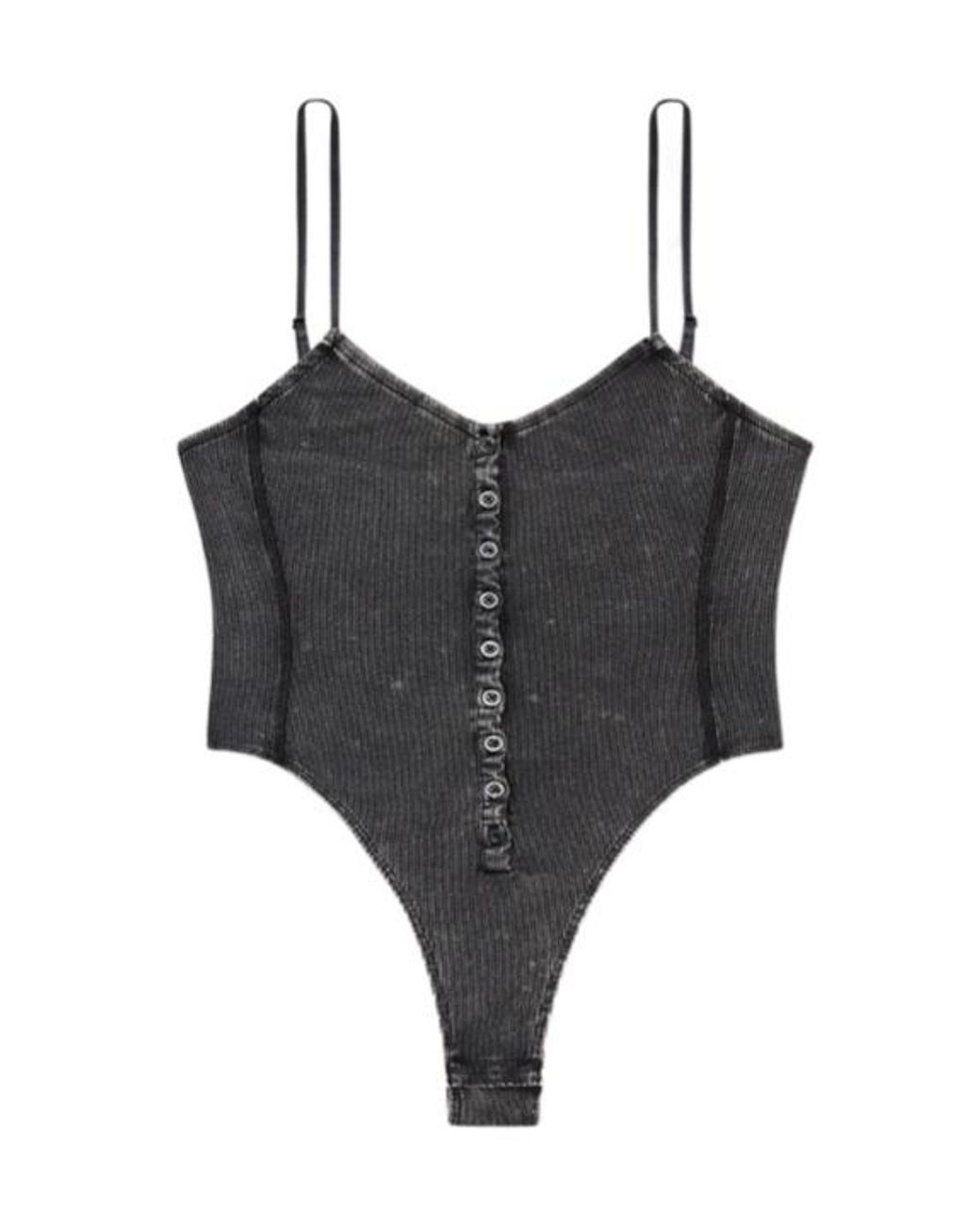 DIESEL Black T-Ley Marbled Ribbed Jersey Thong Bodysuit