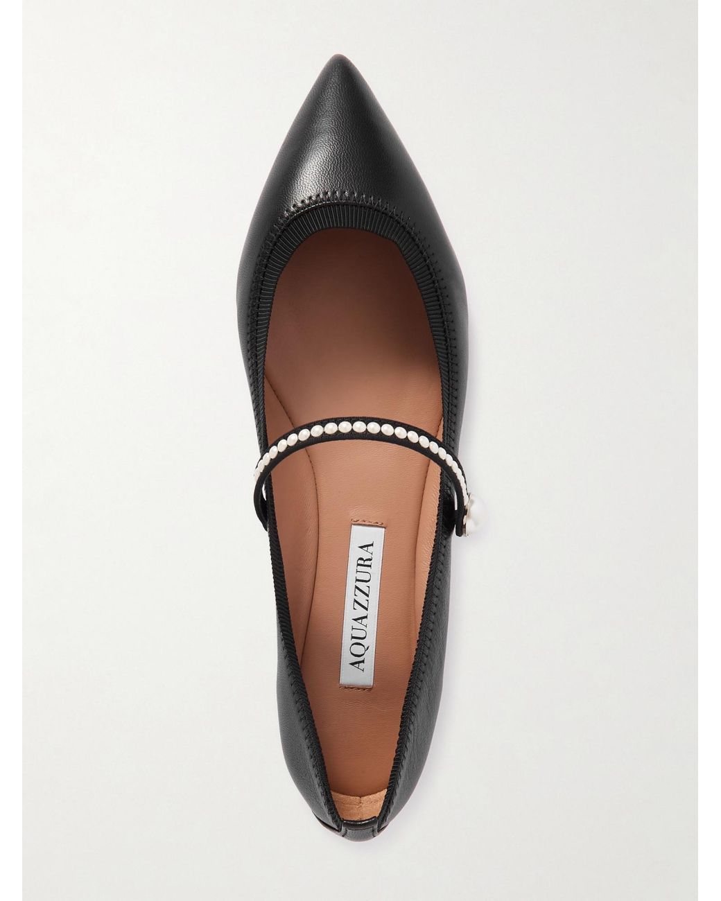 Aquazzura Black Embellished Leather Flats