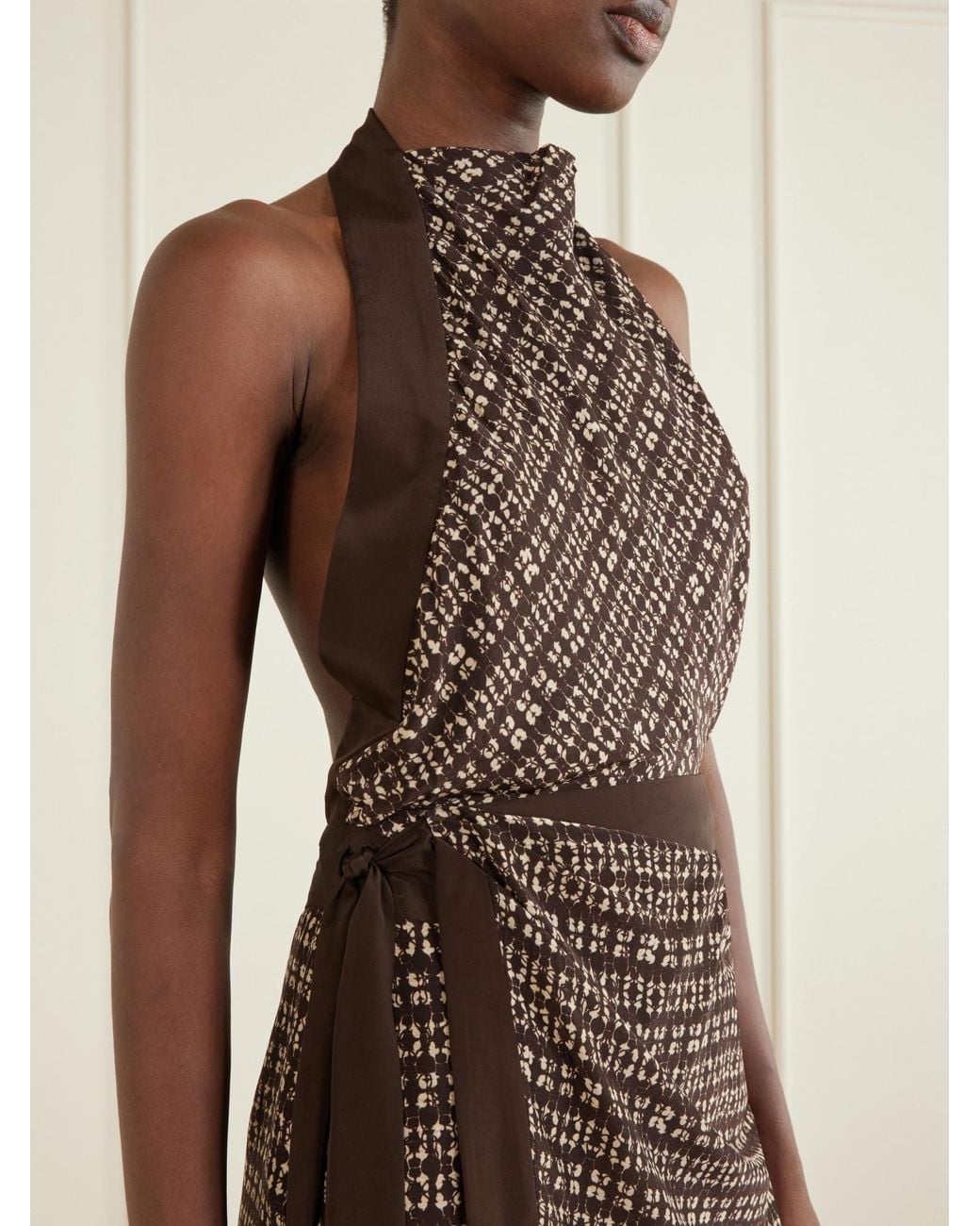 Sir Brown Astrid Open-Back Printed Satin Mini Dress