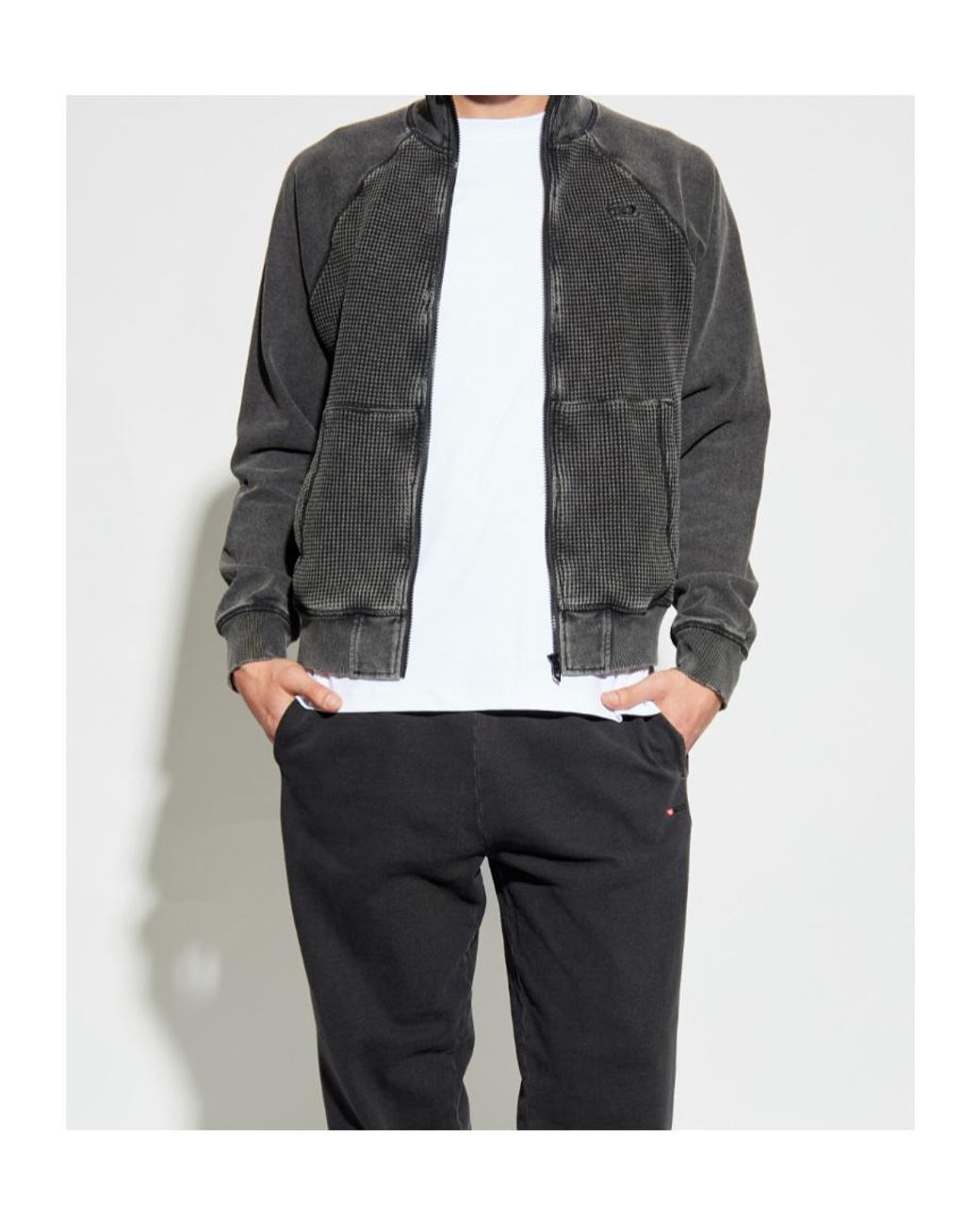 DIESEL Gray Wafy-Zip-Rag Logo Embroidered Sweatshirt for men