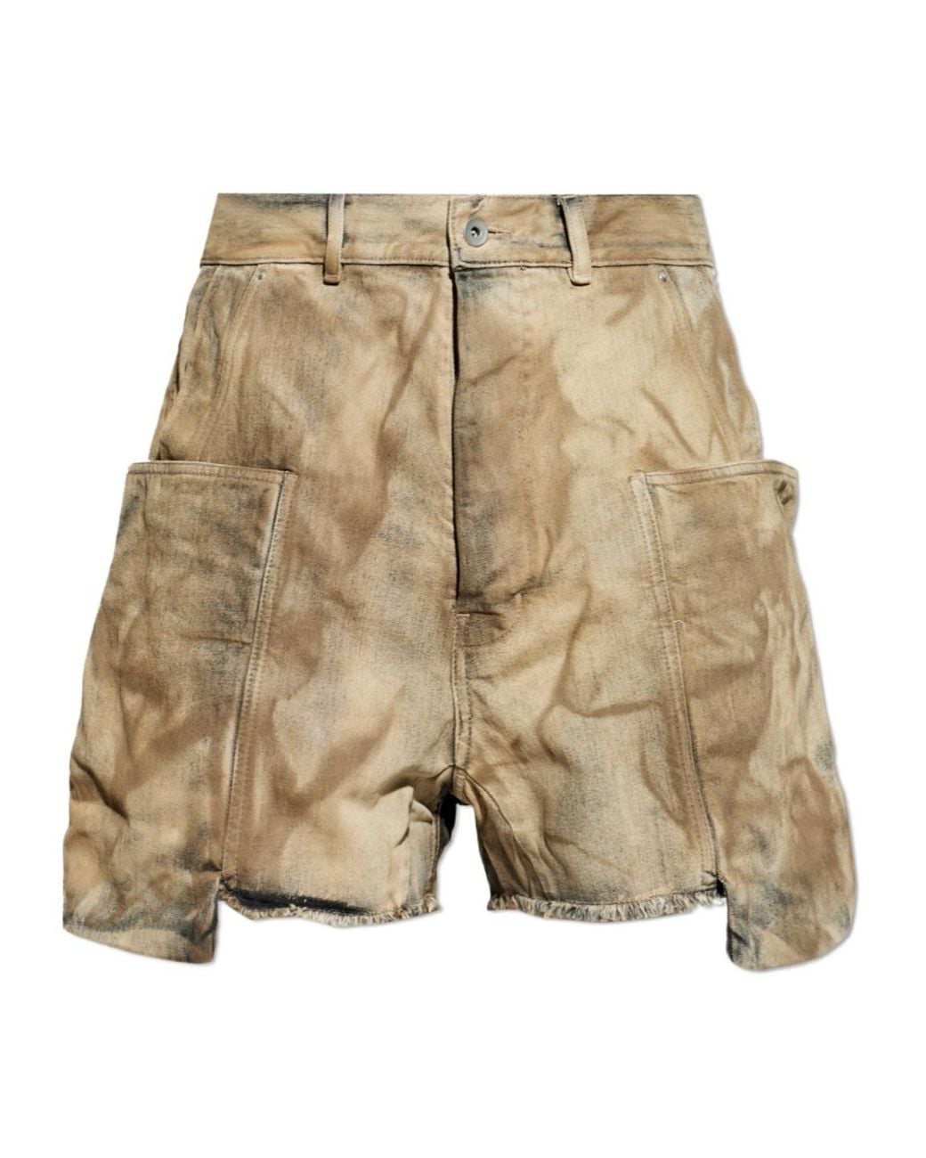 Rick Owens Natural Drkshdw Temple Stefan Distressed Cargo Shorts for men