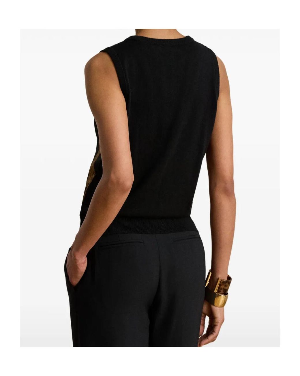 Ralph Lauren Black Belting-Print Sleeveless Top