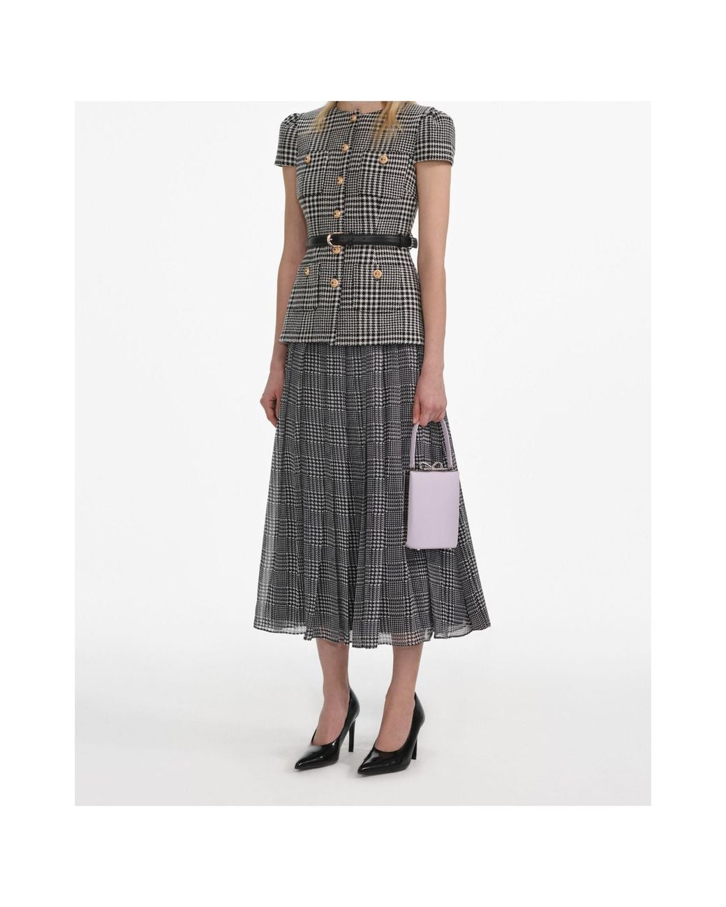Self-Portrait Gray Houndstooth Midi Dress