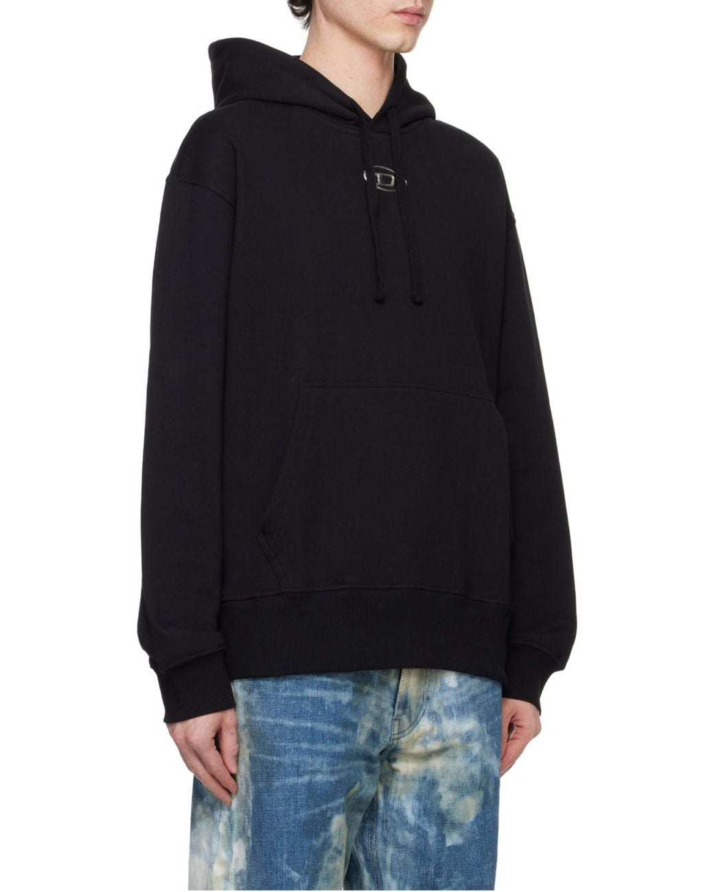DIESEL Black Macs-Hood-Od Logo Plaque Hoodie for men