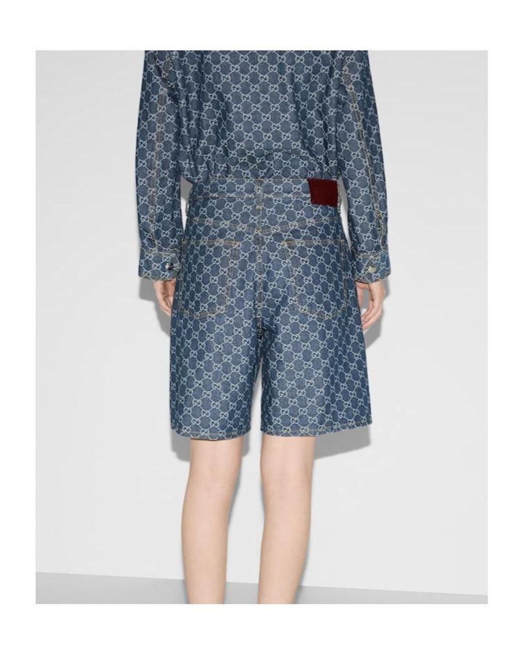 Gucci Blue Leather-Trimmed Denim Bermuda Shorts