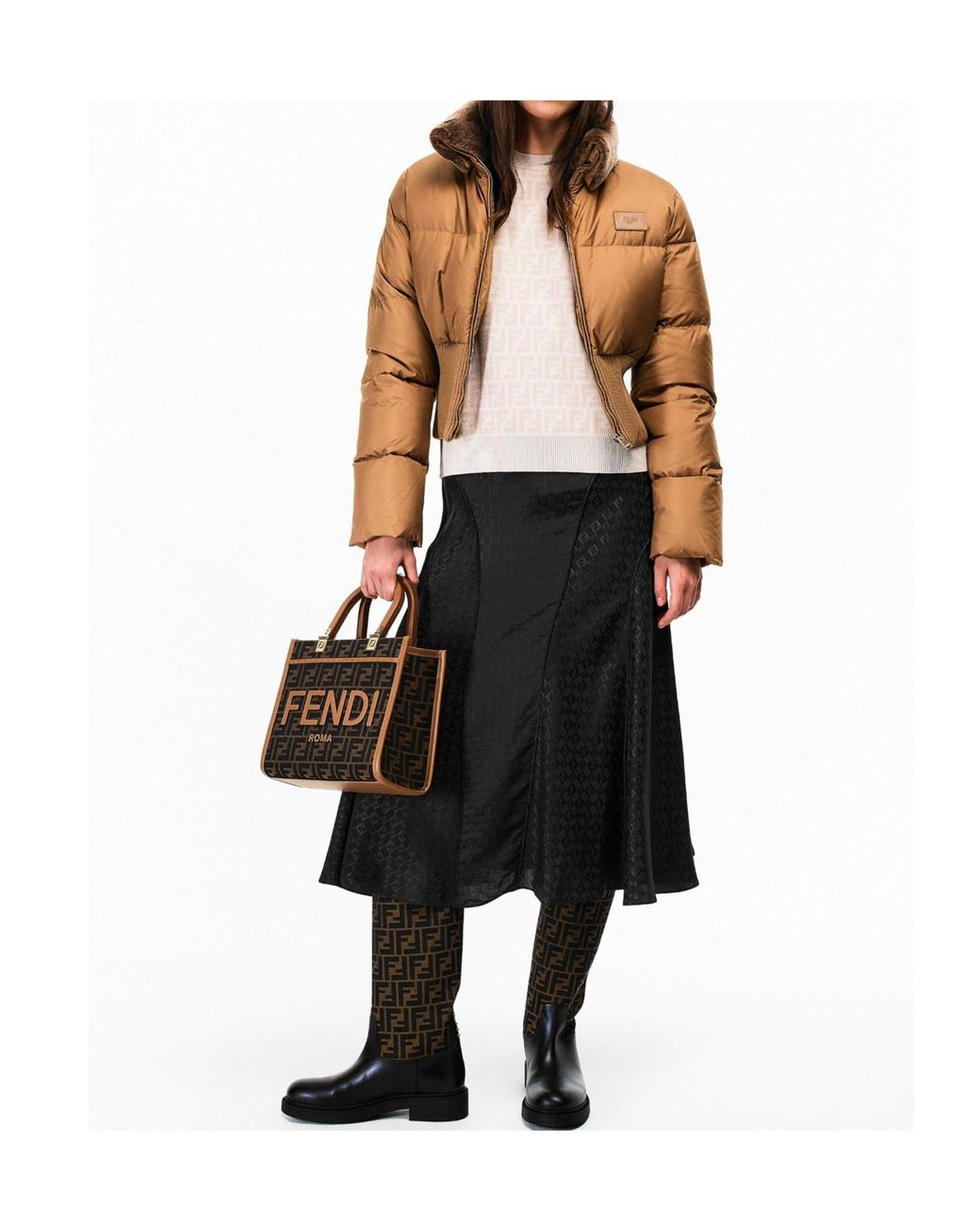 Fendi Brown Quilted Cropped Puffer Jacket