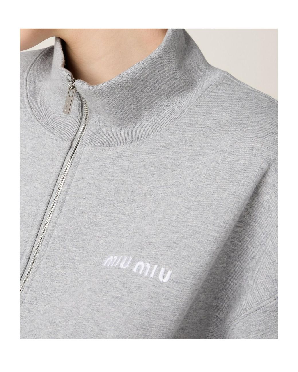 Miu Miu Gray Cotton Fleece Zipper Sweatshirt