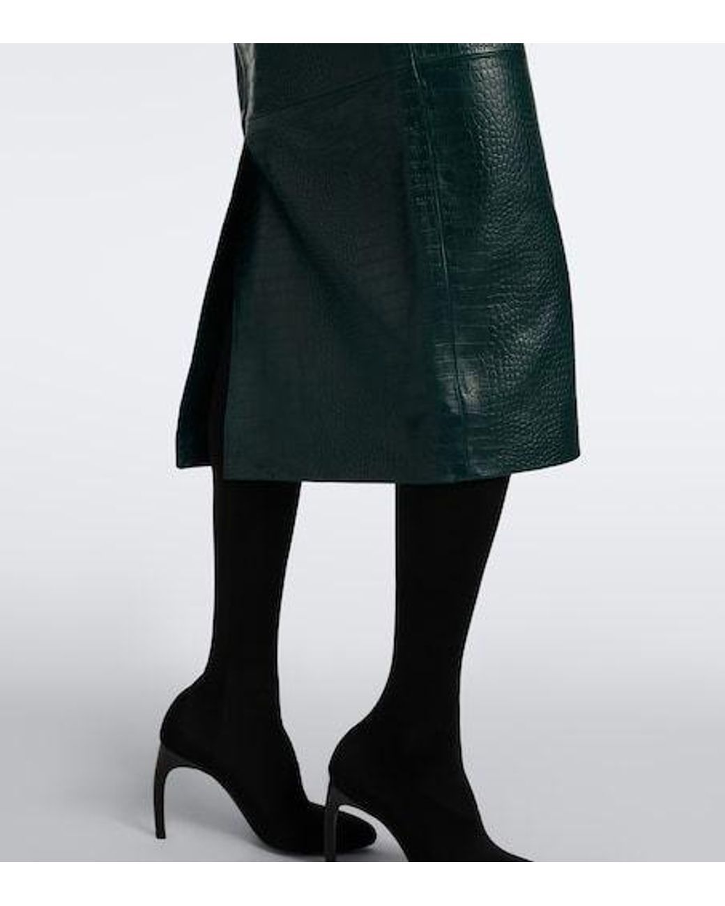 Frankie Shop Green Taney Croc-Effect Leather Pencil Skirt