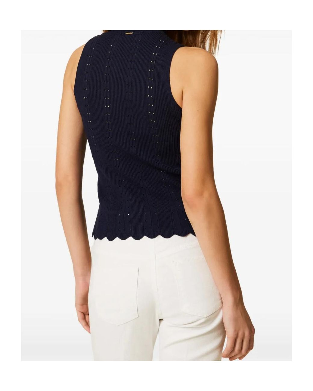Twinset Blue Scalloped-Trim Top