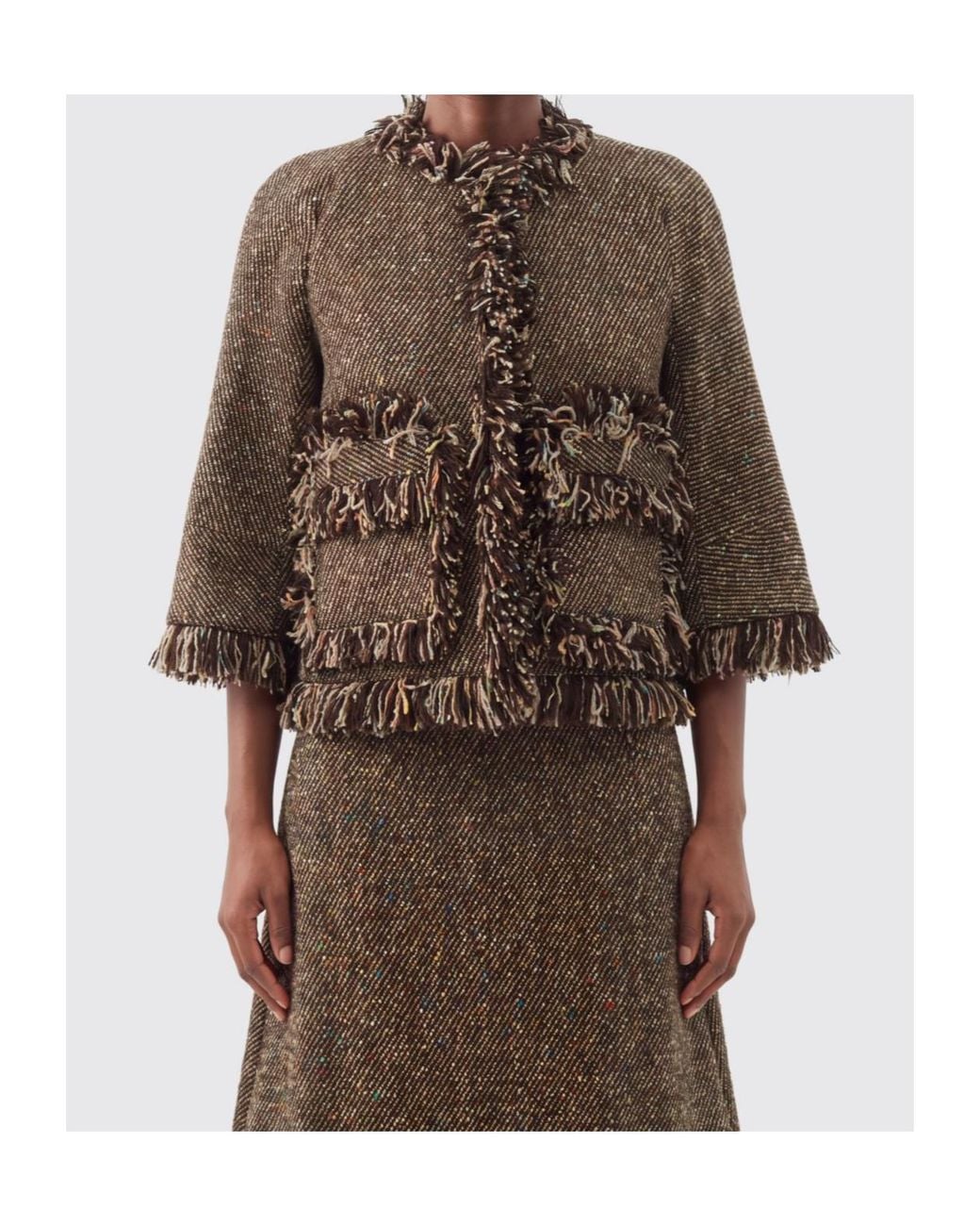 Sacai Brown Fringed Tweed Jacket