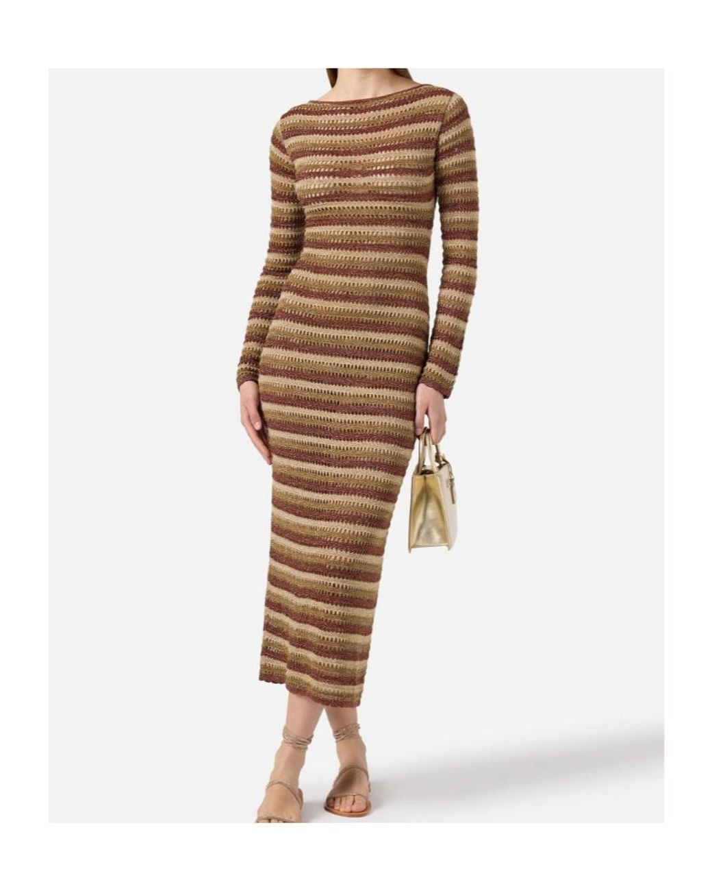 Mc2 Saint Barth Natural Robyn Striped Lurex Knit Dress